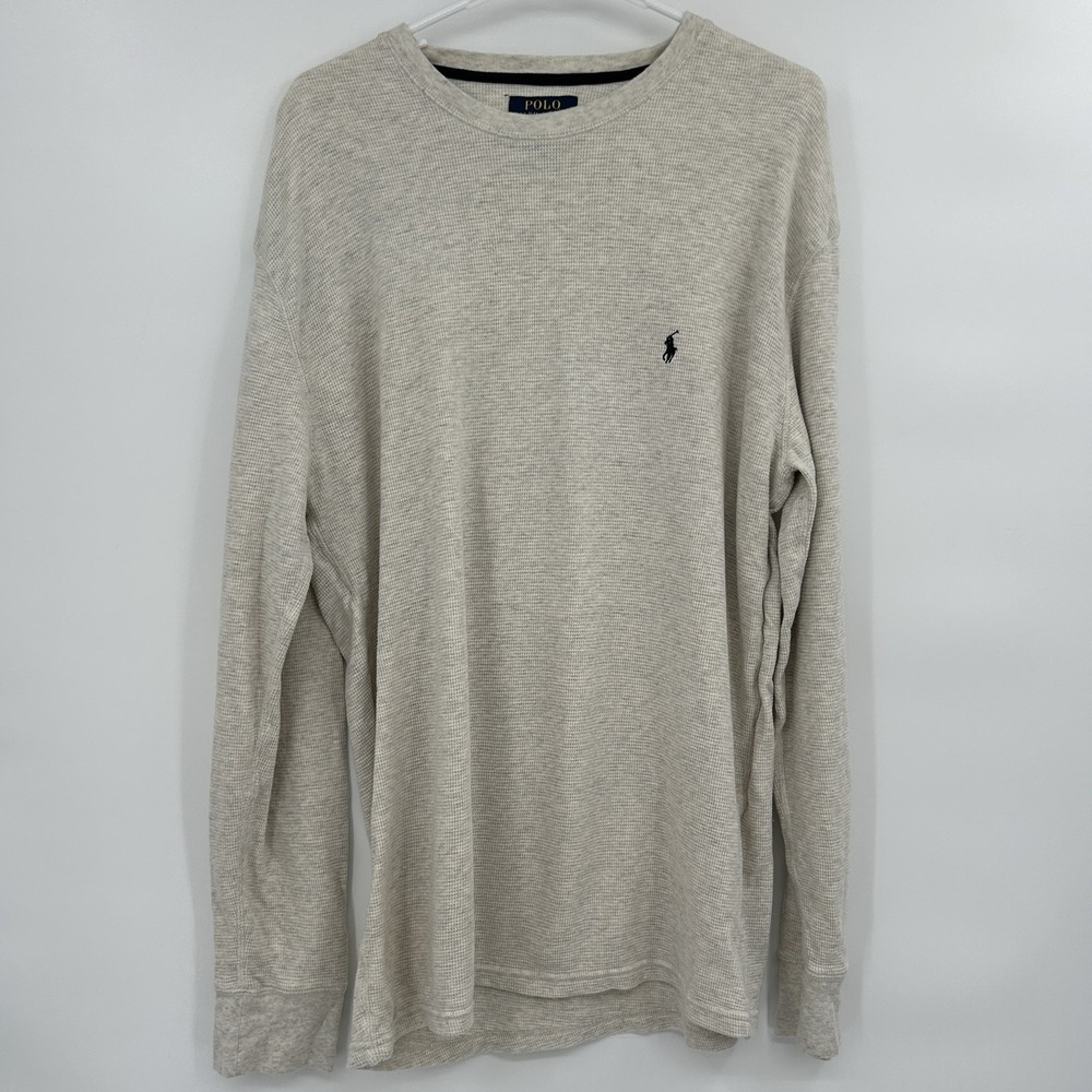 Polo Ralph Lauren Mens Thermal Long Sleeve Top XL Cream Preppy Old Money Classic